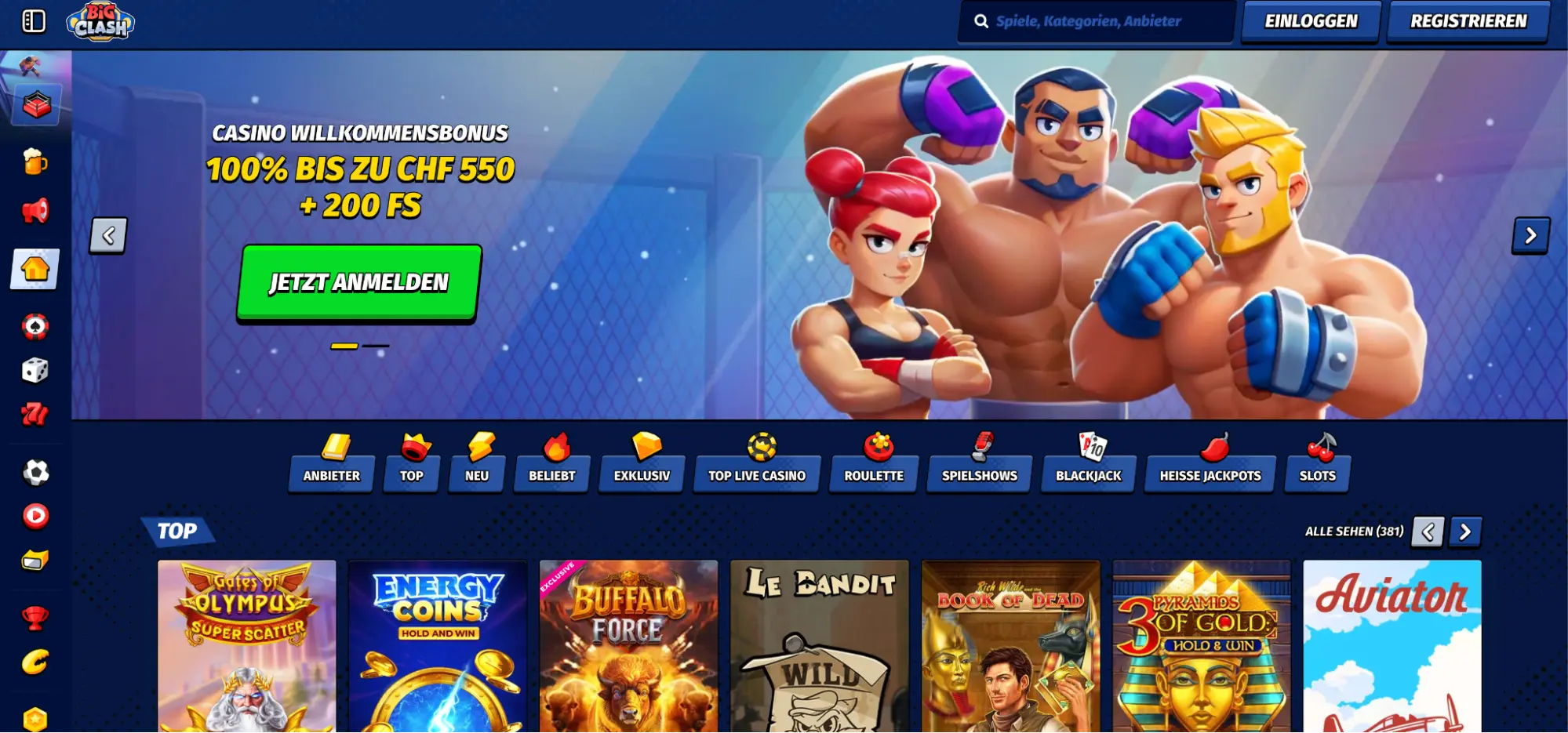BigClash Casino Startseite BigClash Casino Startseite mit Willkommensbonus